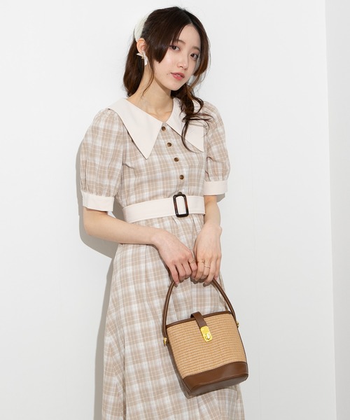 piumoブラックチェックワンピース フロントホックティアードミニワンピース – pium
