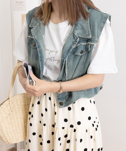 レモーネ■シャネル■フリンジ✨デニム✨ベスト■00A miniministore ベスト ジレ フリンジデニムベスト 襟付き