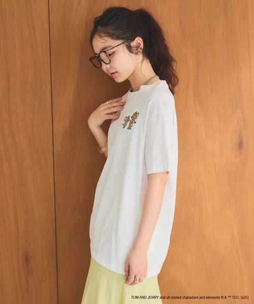 tシャツ 「TOM and JERRY/トムとジェリー」ジェリー＆タフィー胸刺繍