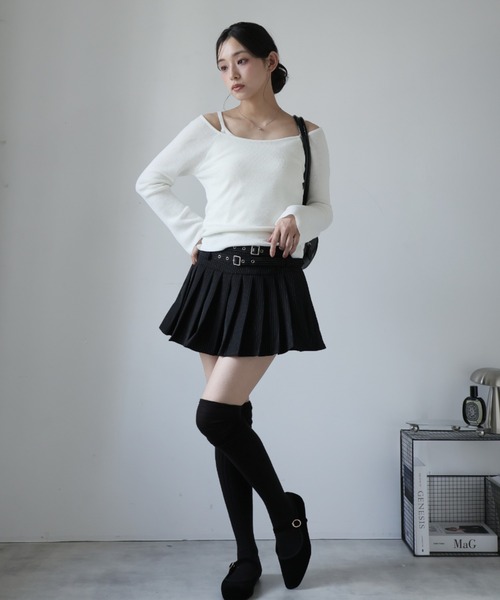 ULYSSES スカート ダブルベルトプリーツミニスカート : ZOZOTOWN Yahoo