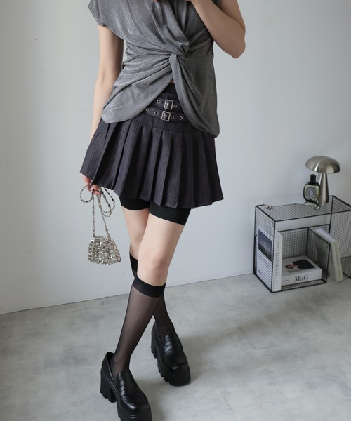ULYSSES スカート ダブルベルトプリーツミニスカート : ZOZOTOWN Yahoo