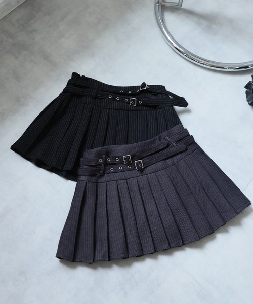 ULYSSES スカート ダブルベルトプリーツミニスカート : ZOZOTOWN Yahoo