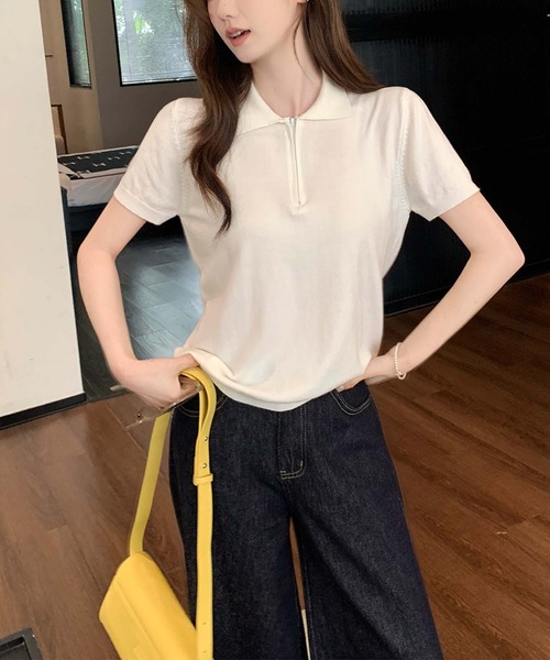 clear｜ダブルジップ半袖ニットトップス | Rakuten Fashion(楽天
