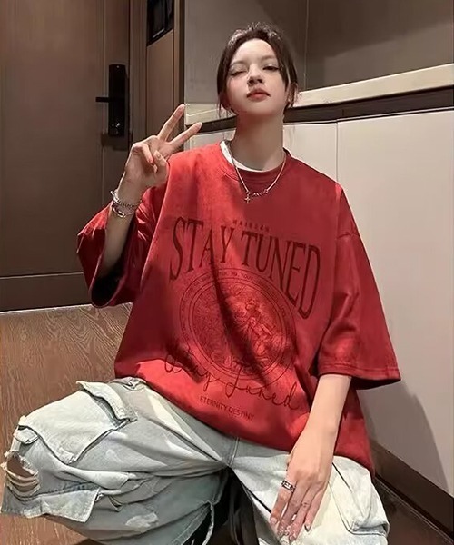 NO WAY tシャツ /ベロアタッチオーバーサイズプリントTシャツ メンズ