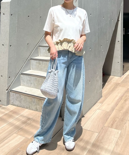 tシャツ 裾フリルプルオーバー レディース Futier Land tシャツ 裾フリル半袖プルオーバー レディース