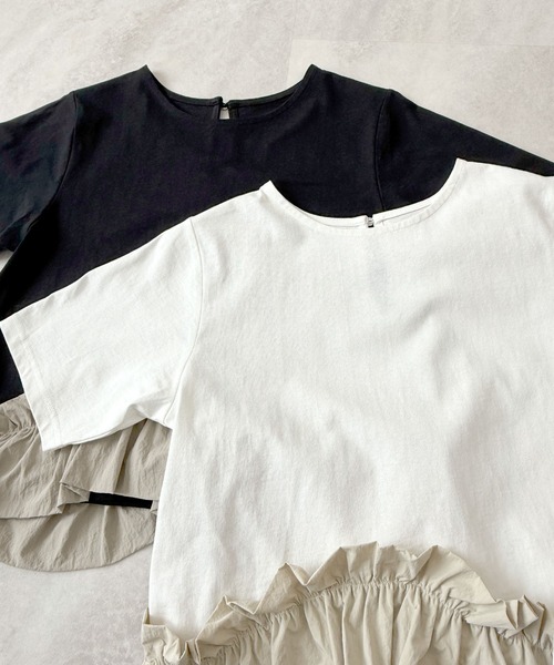 tシャツ 裾フリルプルオーバー レディース Futier Land tシャツ 裾フリル半袖プルオーバー レディース