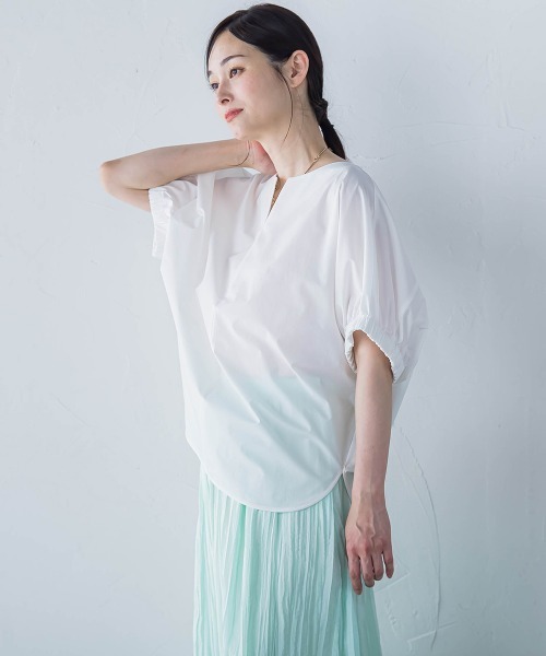 ブラウス シャツ 「晴れ軽」撥水UVキーネックブラウス「UV/接触冷感/撥水性/洗濯機で洗える」 レディース