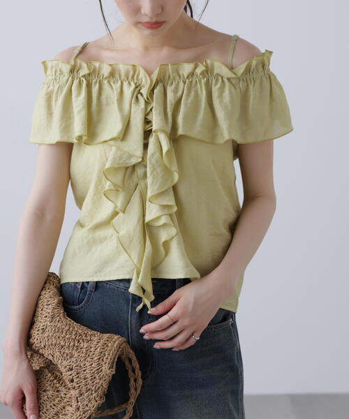 ブラウス シャツ ラッフルショルダーブラウス レディース AZUL BY MOUSSY ブラウス シャツ ラッフルショルダーブラウス