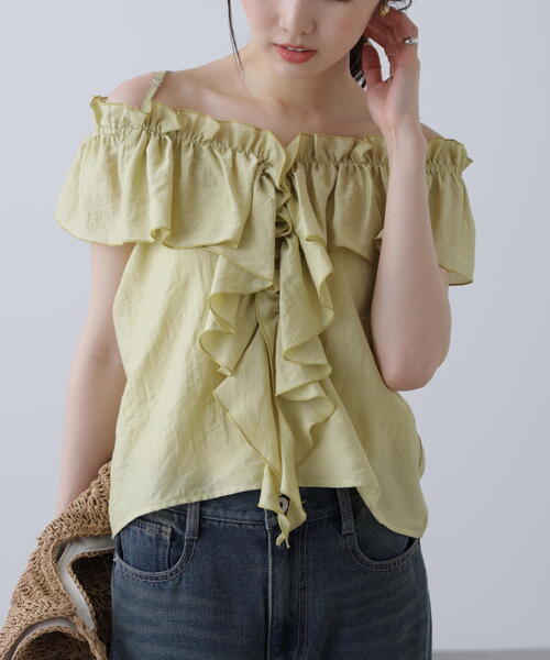 ブラウス シャツ Ruffled Ribbon Off-Shoulder Blouse  ラッフルリボンオフショルダーブラウス レディース AZUL BY MOUSSY ブラウス シャツ ラッフルショルダーブラウス