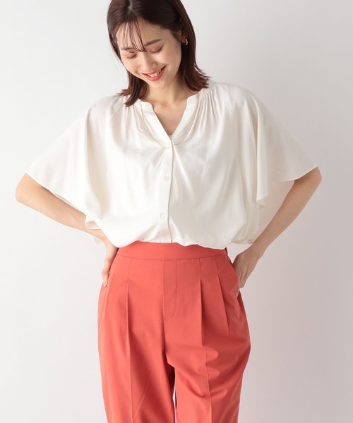「GLOBAL WORK」 半袖ブラウス LARGE ライトグレー レディース