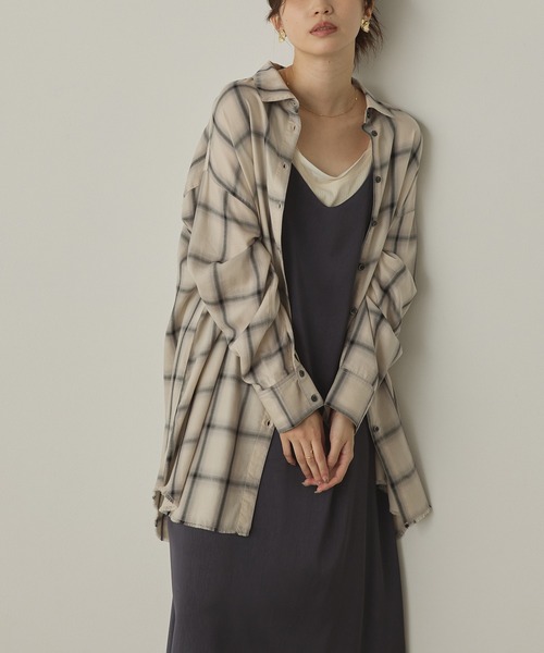 hunch ブラウス シャツ オンブレチェック オーバーシャツ レディース