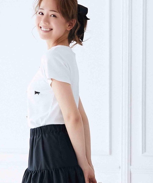 「M y u」 半袖Tシャツ MEDIUM ブラック×ホワイト レディース