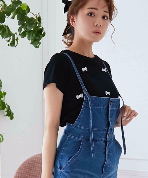 「M y u」 半袖Tシャツ MEDIUM ブラック×ホワイト レディース