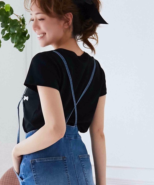 「M y u」 半袖Tシャツ MEDIUM ブラック×ホワイト レディース