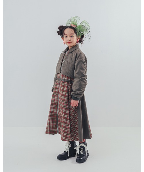 ワンピース チェックzipperジャケットワンピース キッズ 子供服 女の子 | unica | 12