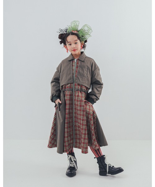 ワンピース チェックzipperジャケットワンピース キッズ 子供服 女の子 | unica | 13