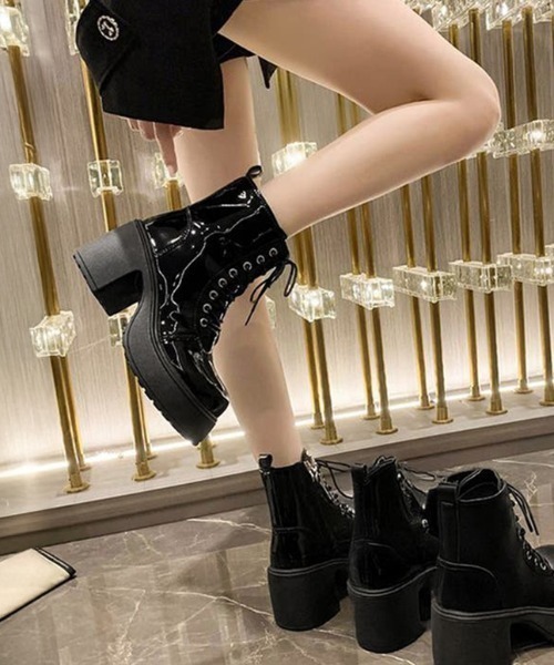 COCOMOMO ブーツ レースアップブーツ 厚底 ショートブーツ レース