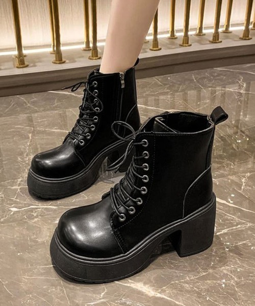 COCOMOMO ブーツ レースアップブーツ 厚底 ショートブーツ レース