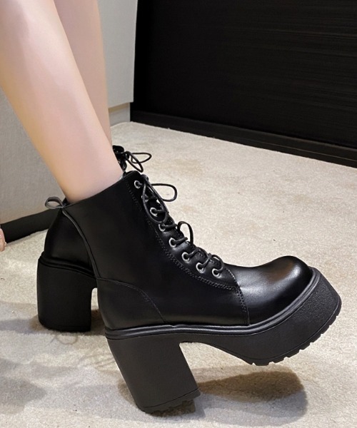 COCOMOMO ブーツ レースアップブーツ 厚底 ショートブーツ レース