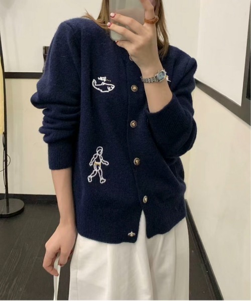 Maison Calme カーディガン 卒園式 刺繍ニットカーディガンモチーフ