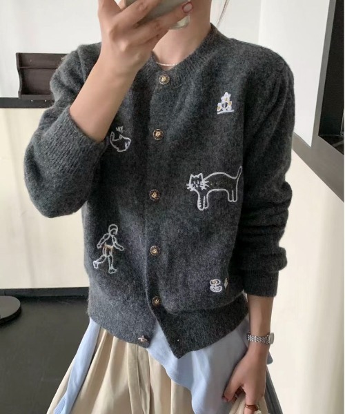 Maison Calme カーディガン 卒園式 刺繍ニットカーディガンモチーフ
