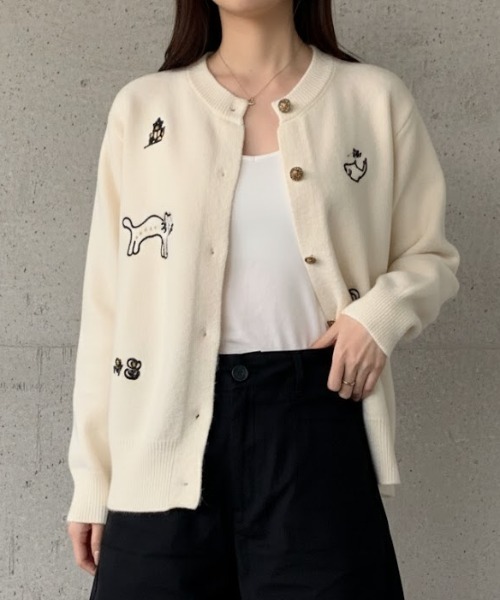 Maison Calme カーディガン 卒園式 刺繍ニットカーディガンモチーフ