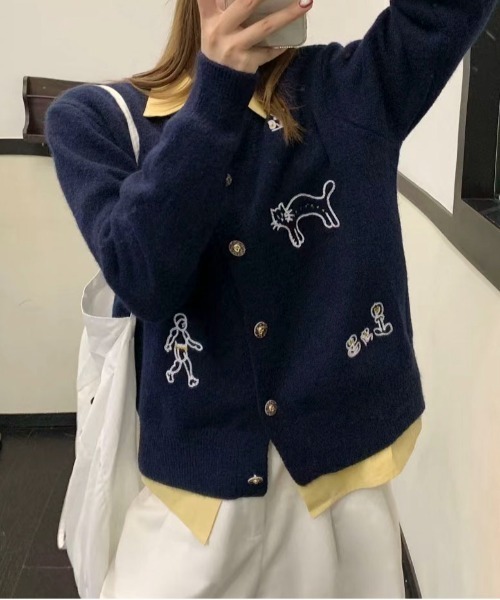 Maison Calme カーディガン 卒園式 刺繍ニットカーディガンモチーフ