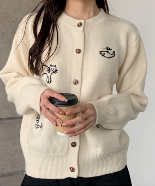 Maison Calme カーディガン 卒園式 刺繍ニットカーディガンモチーフ