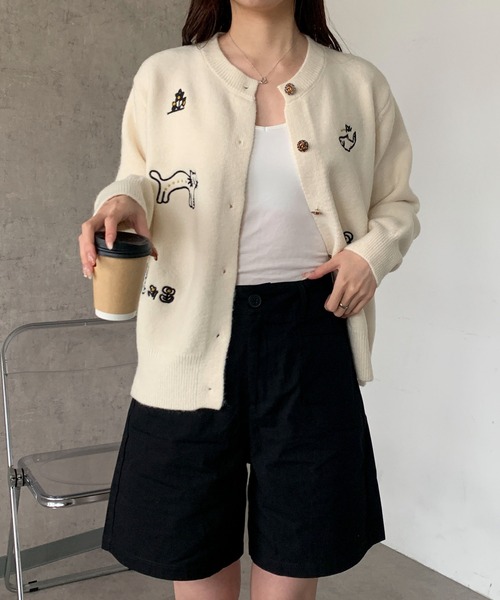 Maison Calme カーディガン 卒園式 刺繍ニットカーディガンモチーフ