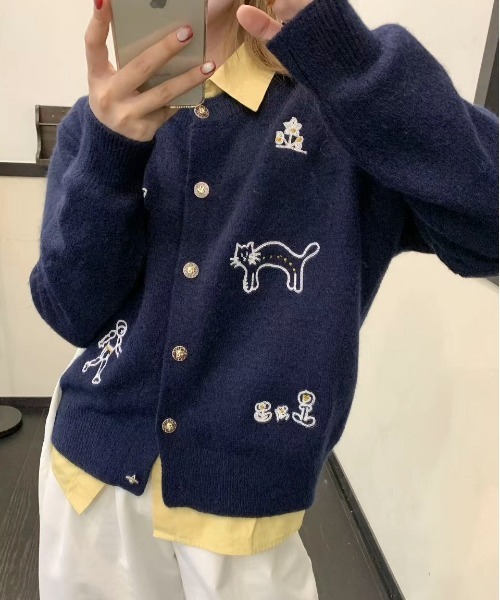 Maison Calme カーディガン 卒園式 刺繍ニットカーディガンモチーフ