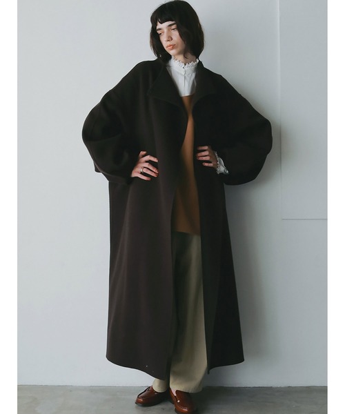 HER. ノーカラーコート コート ウールリバードルマンコート レディース