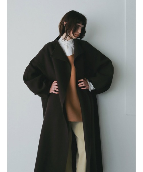 HER. ノーカラーコート コート ウールリバードルマンコート レディース