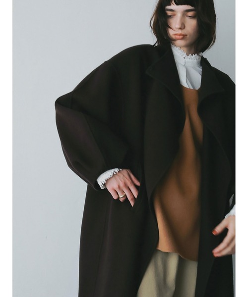 HER. ノーカラーコート コート ウールリバードルマンコート レディース