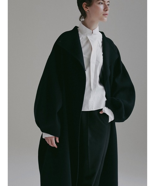 HER. ノーカラーコート コート ウールリバードルマンコート レディース