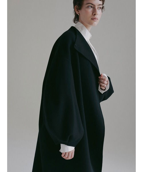 HER. ノーカラーコート コート ウールリバードルマンコート レディース