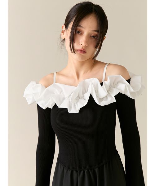 LILY BROWN（リリーブラウン） ワンピース フリルカラーニットコンビ