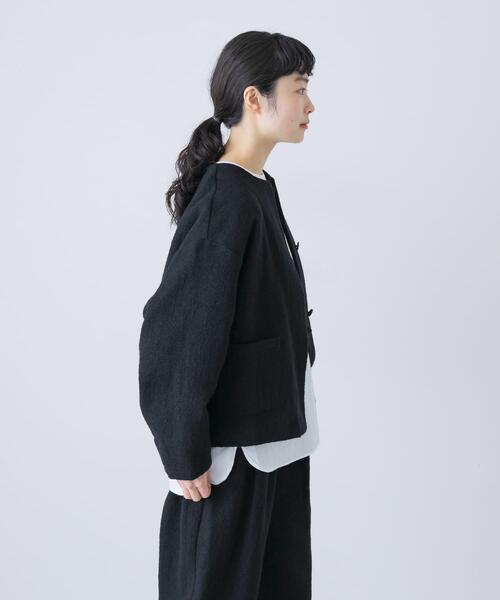 かぐれ ジャケット ノーカラージャケット ウールクルーネック