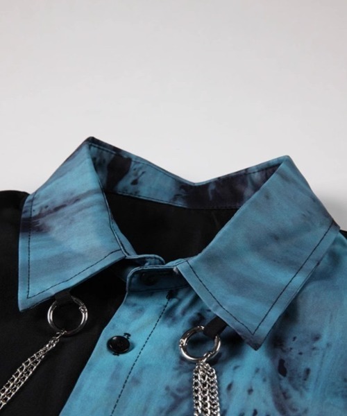 シャツ ButterflySlicerチャーム付きムラ染めバイカラーシャツ メンズ