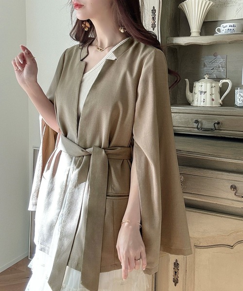 「Meiru」 ノーカラージャケット MEDIUM グレイッシュベージュ レディース_画像5