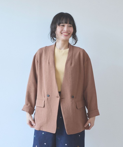 yuni ジャケット ノーカラージャケット Linen/Polyester double cocoon
