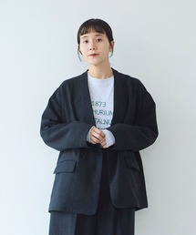 yuni ジャケット ノーカラージャケット Linen/Polyester double cocoon