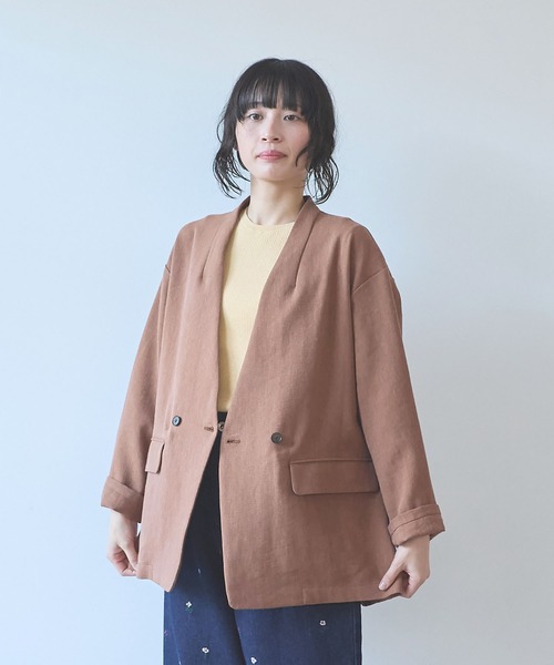 yuni ジャケット ノーカラージャケット Linen/Polyester double cocoon