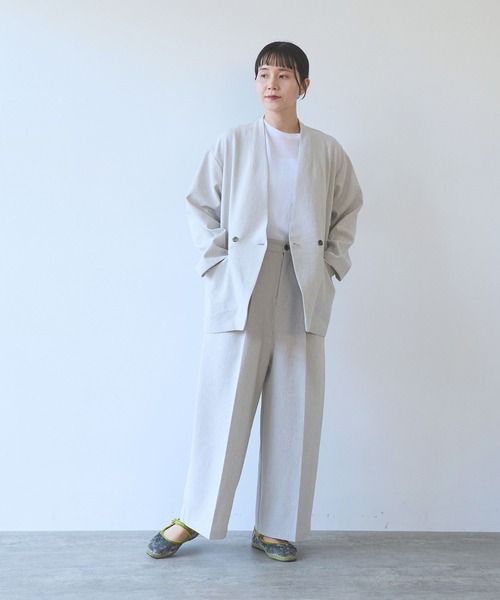 yuni ジャケット ノーカラージャケット Linen/Polyester double cocoon