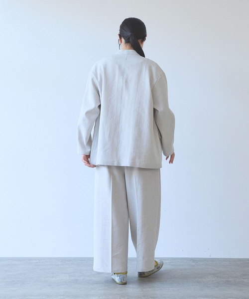 yuni ジャケット ノーカラージャケット Linen/Polyester double cocoon