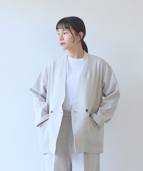 yun様ジャケット翌日発送 yuni ジャケット ノーカラージャケット Linen/Polyester double cocoon