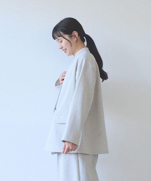 yuni ジャケット ノーカラージャケット Linen/Polyester double cocoon
