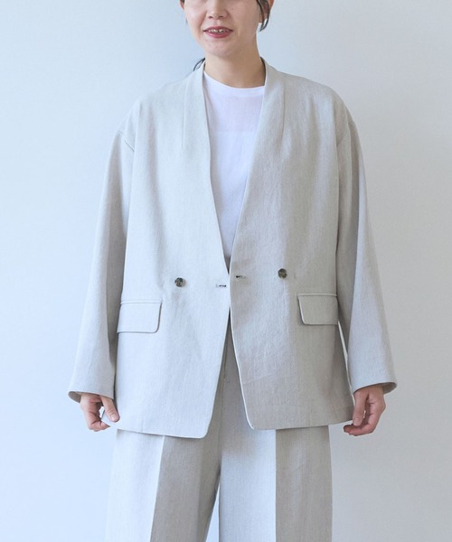yuni ジャケット ノーカラージャケット Linen/Polyester double cocoon