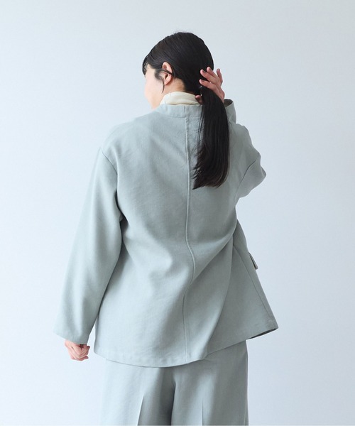 yuni ジャケット ノーカラージャケット Linen/Polyester double cocoon