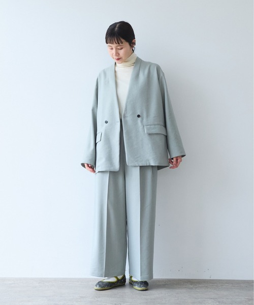 yuni ジャケット ノーカラージャケット Linen/Polyester double cocoon