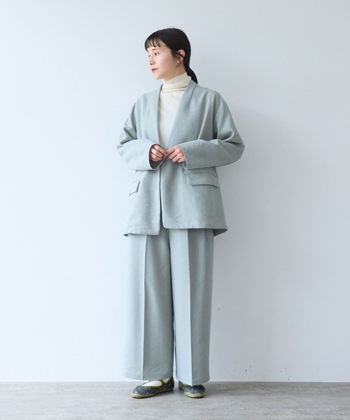 yuni ジャケット ノーカラージャケット Linen/Polyester double cocoon